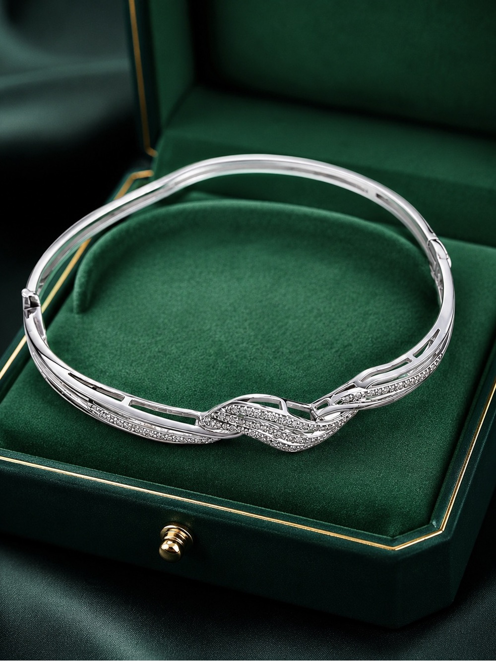 1/4 carat genuine natural diamonds 925 sterling Silver Twisted Bangle Bracelet